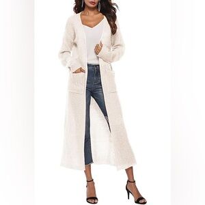 Merona off white chunky knit super long trench cardigan